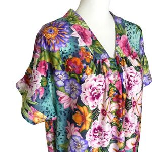 Vintage CW Classics Womens L Floral Leopard Muumuu House Dress Teal Cottage